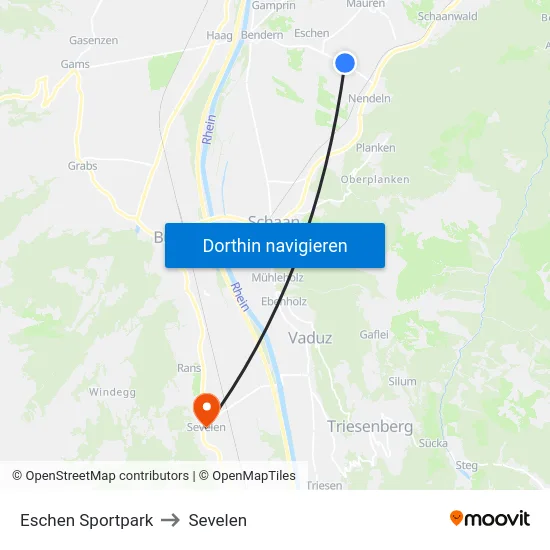 Eschen Sportpark to Sevelen map