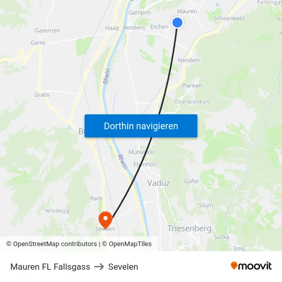 Mauren FL Fallsgass to Sevelen map