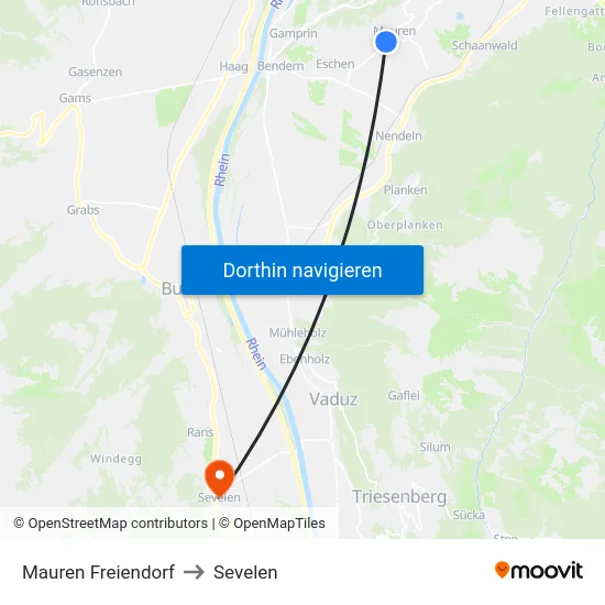 Mauren Freiendorf to Sevelen map