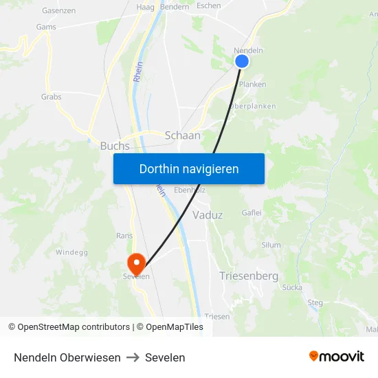 Nendeln Oberwiesen to Sevelen map