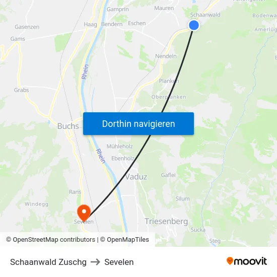 Schaanwald Zuschg to Sevelen map
