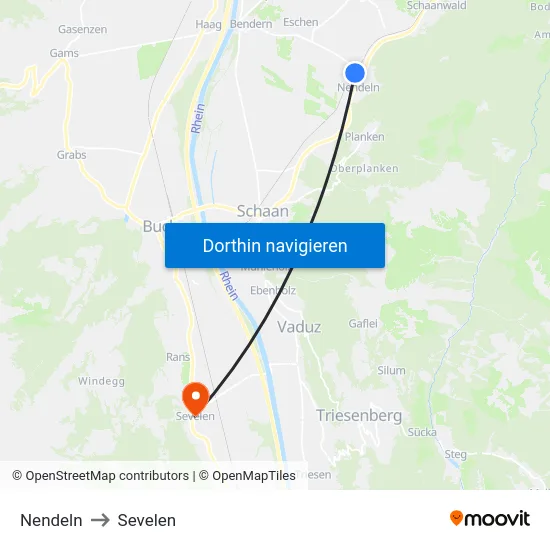 Nendeln to Sevelen map