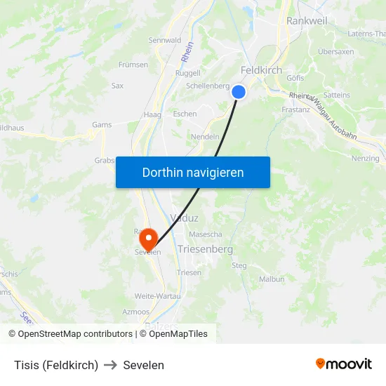 Tisis (Feldkirch) to Sevelen map