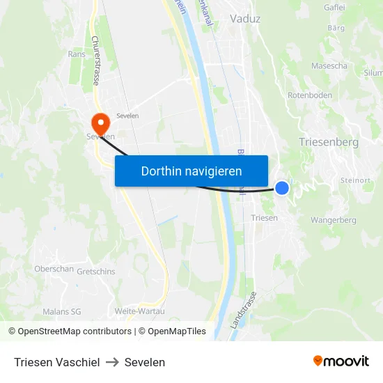 Triesen Vaschiel to Sevelen map