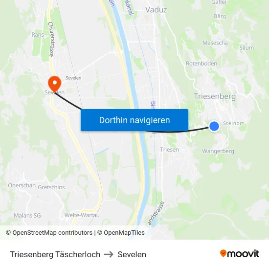 Triesenberg Täscherloch to Sevelen map