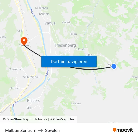 Malbun Zentrum to Sevelen map