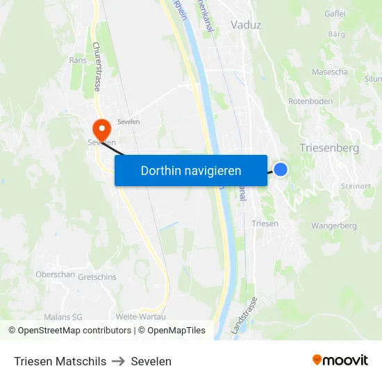 Triesen Matschils to Sevelen map