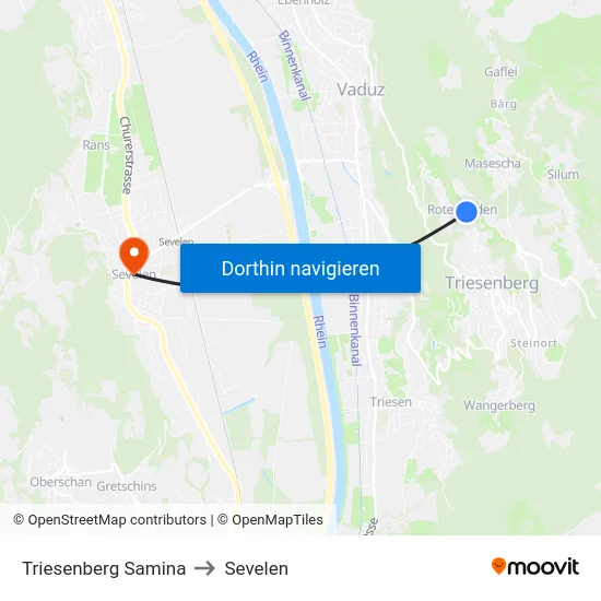 Triesenberg Samina to Sevelen map
