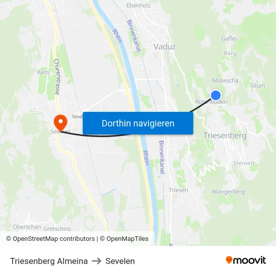 Triesenberg Almeina to Sevelen map