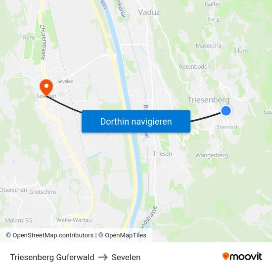 Triesenberg Guferwald to Sevelen map