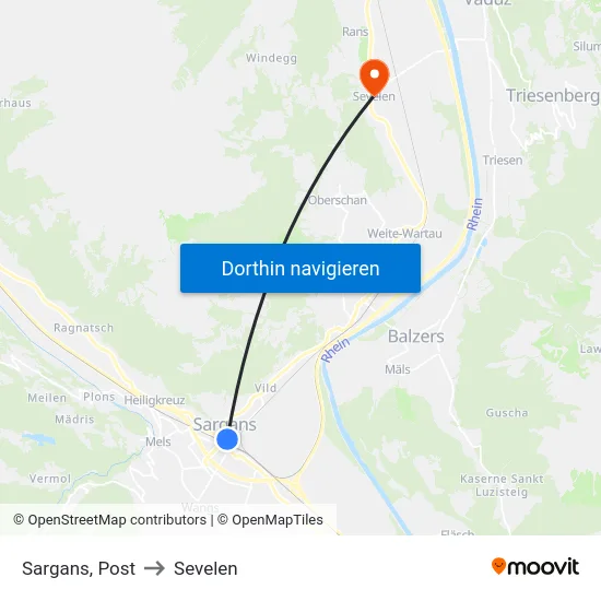 Sargans, Post to Sevelen map