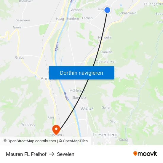 Mauren FL Freihof to Sevelen map