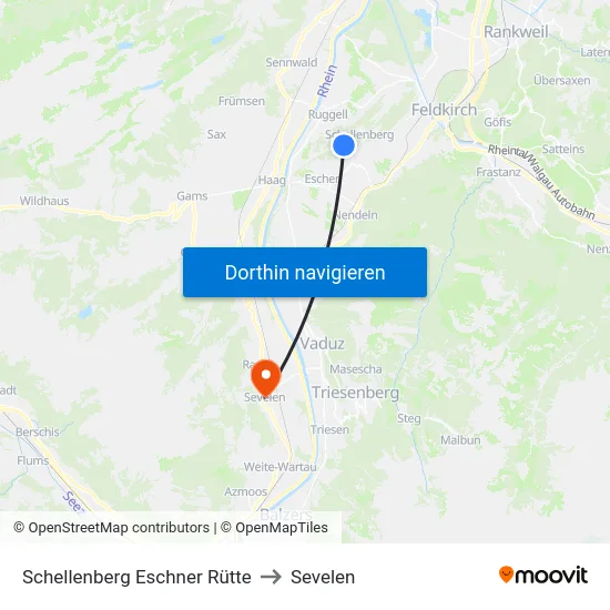 Schellenberg Eschner Rütte to Sevelen map
