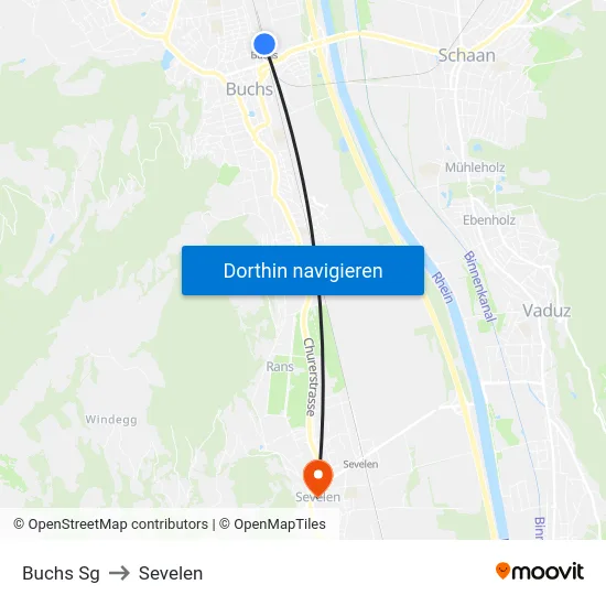 Buchs Sg to Sevelen map