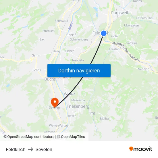 Feldkirch to Sevelen map
