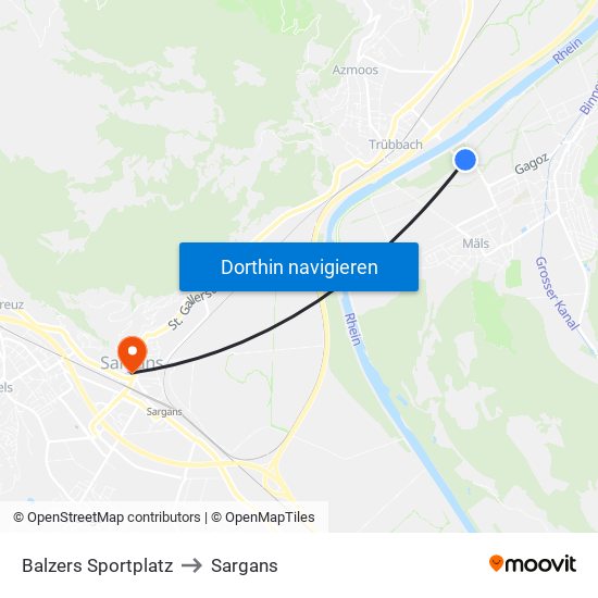 Balzers Sportplatz to Sargans map