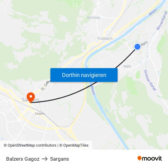 Balzers Gagoz to Sargans map