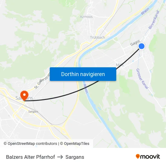 Balzers Alter Pfarrhof to Sargans map
