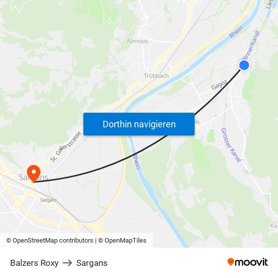 Balzers Roxy to Sargans map