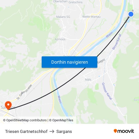 Triesen Gartnetschhof to Sargans map