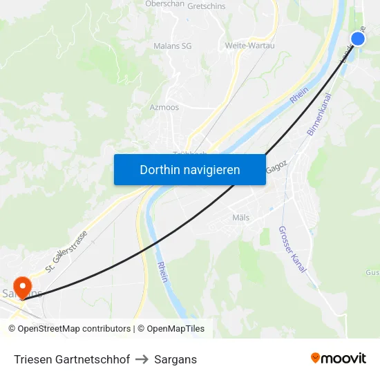 Triesen Gartnetschhof to Sargans map