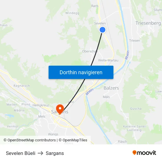 Sevelen Büeli to Sargans map