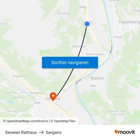 Sevelen Rathaus to Sargans map