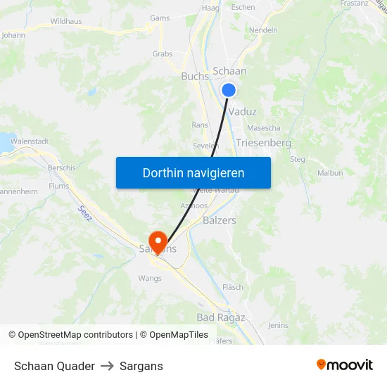 Schaan Quader to Sargans map