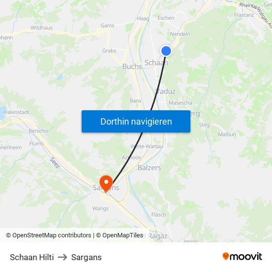 Schaan Hilti to Sargans map