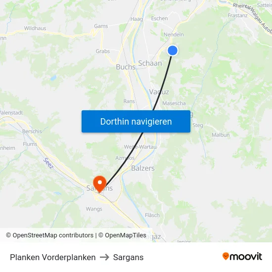 Planken Vorderplanken to Sargans map