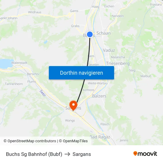 Buchs Sg Bahnhof (Bubf) to Sargans map