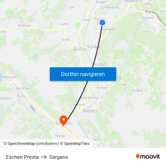 Eschen Presta to Sargans map
