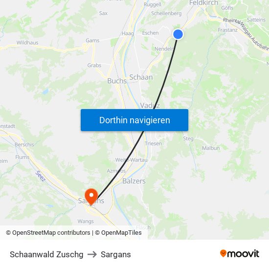 Schaanwald Zuschg to Sargans map