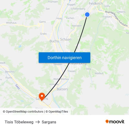 Tisis Töbeleweg to Sargans map