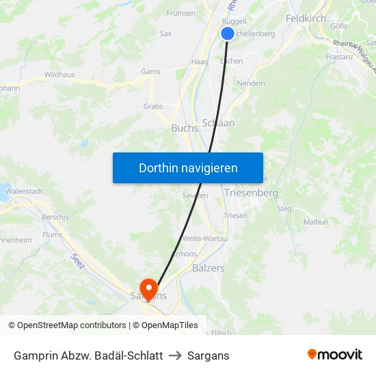 Gamprin Abzw. Badäl-Schlatt to Sargans map