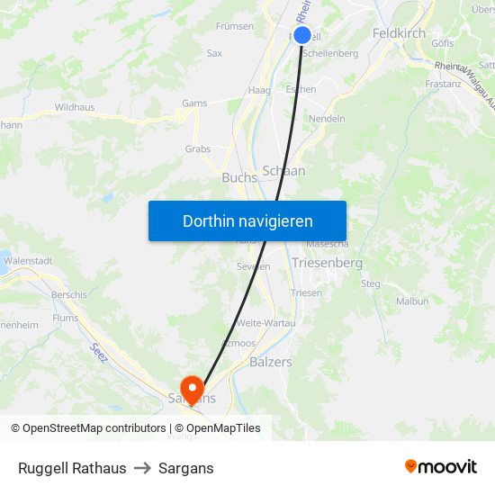 Ruggell Rathaus to Sargans map