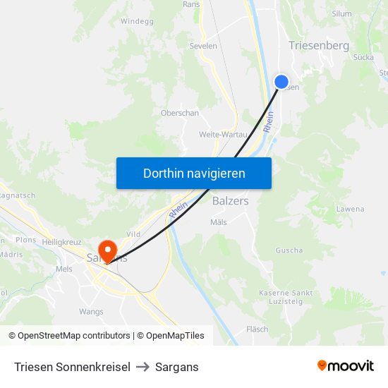 Triesen Sonnenkreisel to Sargans map