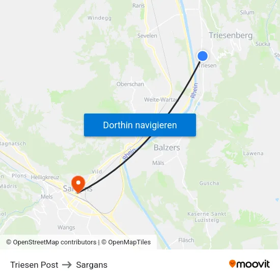 Triesen Post to Sargans map