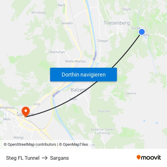 Steg FL Tunnel to Sargans map