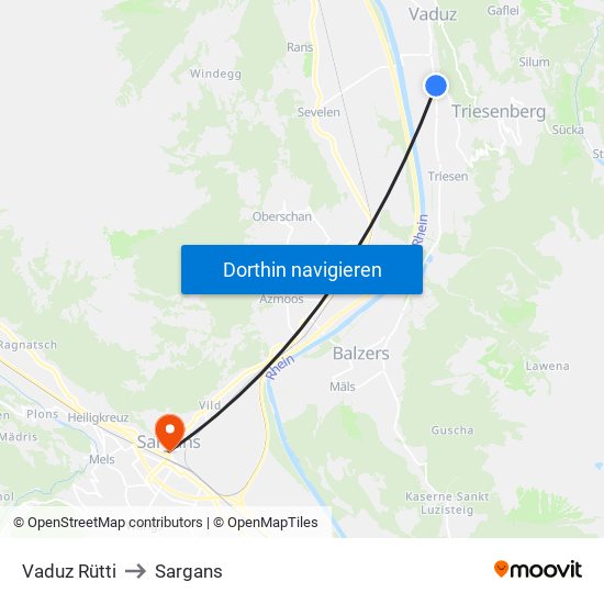 Vaduz Rütti to Sargans map