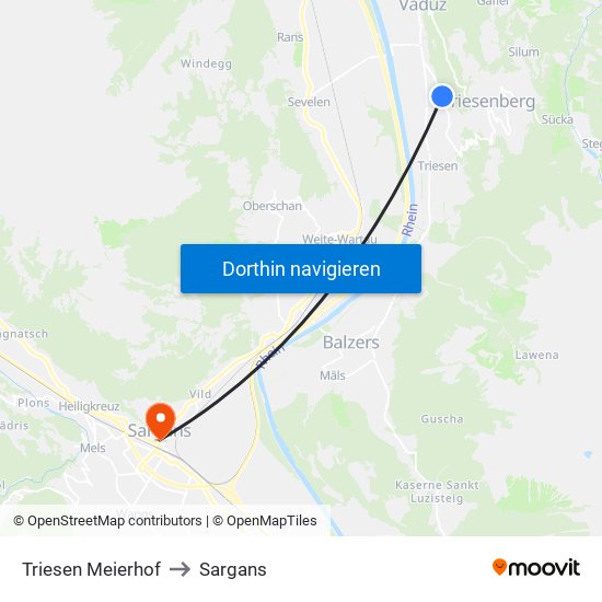 Triesen Meierhof to Sargans map