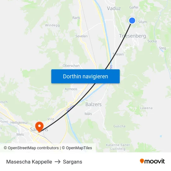 Masescha Kappelle to Sargans map
