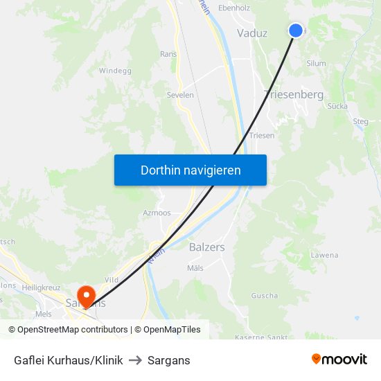 Gaflei Kurhaus/Klinik to Sargans map