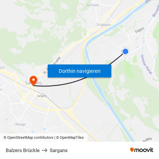 Balzers Brückle to Sargans map