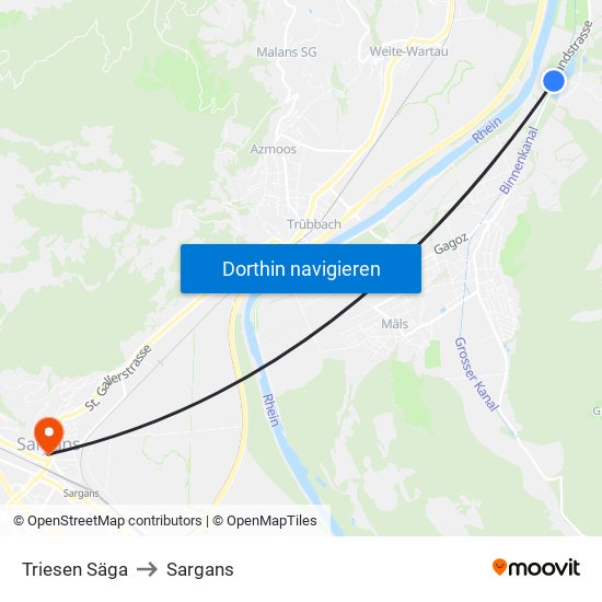 Triesen Säga to Sargans map