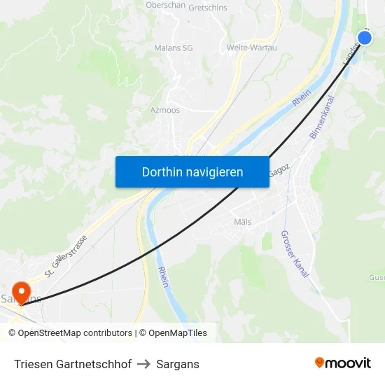 Triesen Gartnetschhof to Sargans map