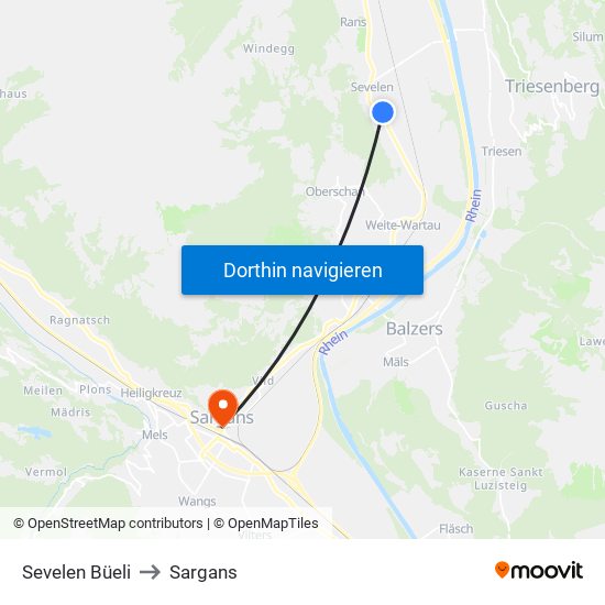 Sevelen Büeli to Sargans map