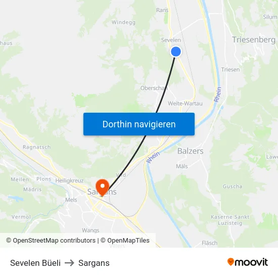 Sevelen Büeli to Sargans map