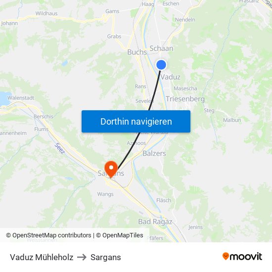 Vaduz Mühleholz to Sargans map
