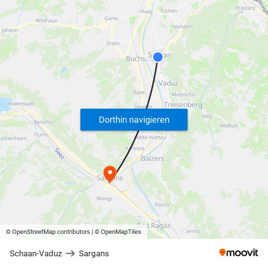 Schaan-Vaduz to Sargans map